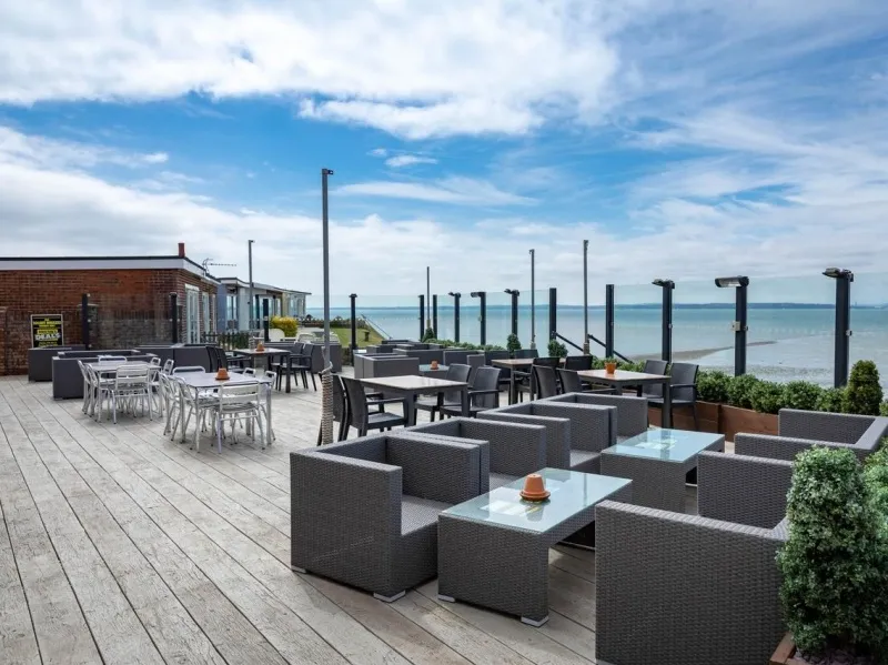 Outdoor seating overlooking the River Hamble